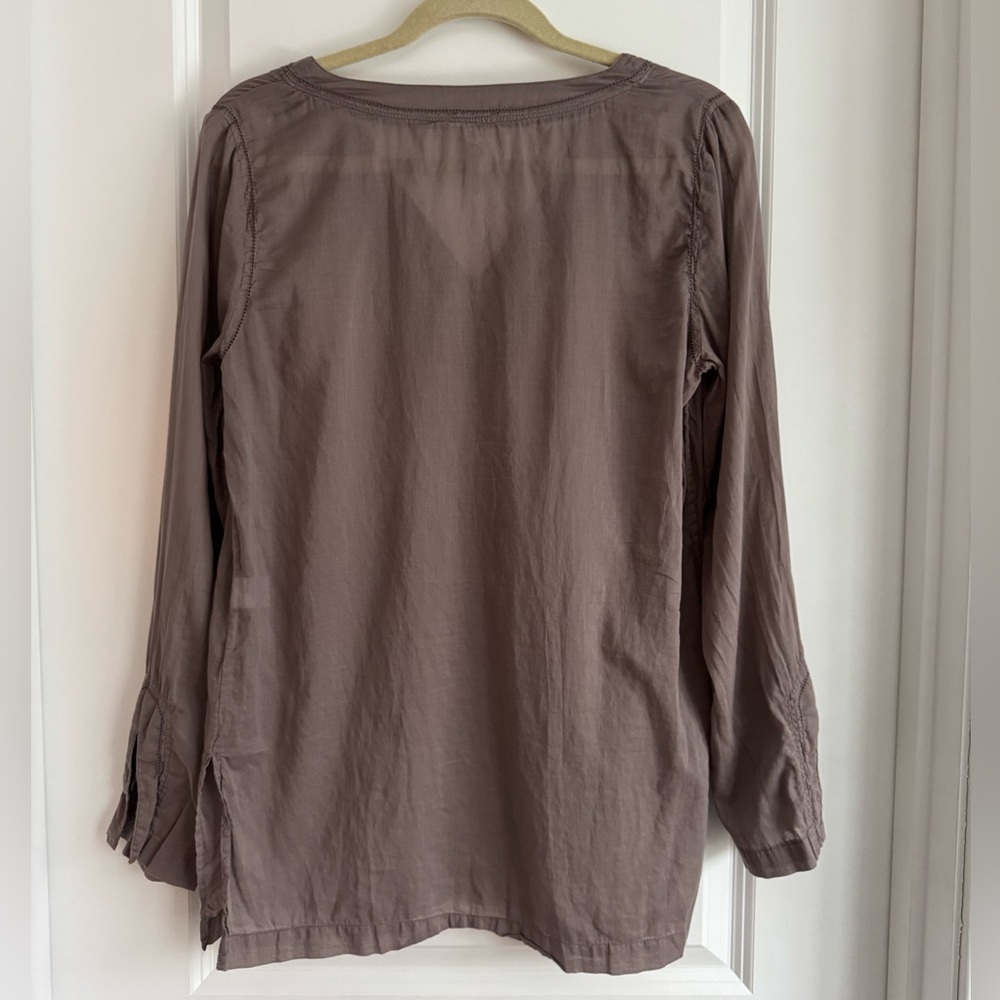 Michael Stars Brown Cotton V-Neck Boho Tunic Top Long Sleeve Coverup Size Small - Picture 8 of 10